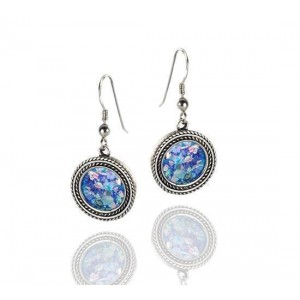 Rafael Jewelry Dangling Earrings in Sterling Silver with Roman Glass & Filigree Boucles d'Oreilles