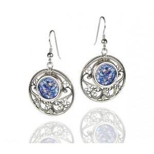 Rafael Jewelry Sterling Silver Earrings with Roman Glass & Carvings Artistes & Marques