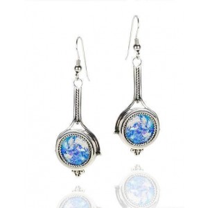Rafael Jewelry Sterling Silver Dangling Earrings with Roman Glass Artistes & Marques