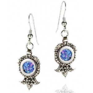 Rafael Jewelry Pomegranate Sterling Silver Earrings with Roman Glass Boucles d'Oreilles