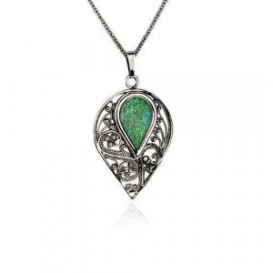 Sterling Silver Pendant in Drop Shape with Roman Glass by Rafael Jewelry Designer Artistes & Marques