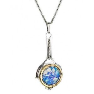 Roman Glass Pendant in Sterling Silver & 9k Yellow Gold-Rafael Jewelry Artistes & Marques