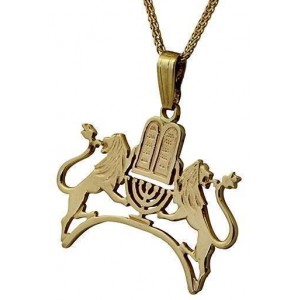 Rafael Jewelry Designer 14k Yellow Gold Pendant with Ten Commandments & Lions of Judah Colliers & Pendentifs