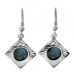 Square Sterling Silver Earrings with Eilat Stone by Rafael Jewelry Boucles d'Oreilles