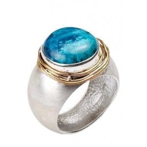 Sterling Silver Ring With Eilat Stone and Gold-Plated Strings by Rafael Jewelry Bijoux Juifs