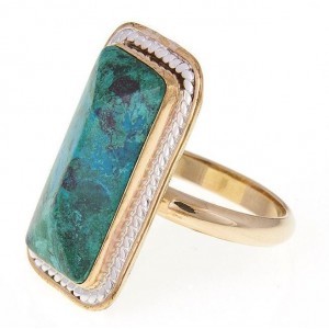 Gold-Plated Rectangular Ring with Eilat Stone & Sterling Silver by Rafael Jewelry Rafael Jewelry