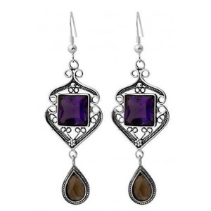Sterling Silver Earrings with Amethyst & Smoky Quartz by Rafael Jewelry
 Artistes & Marques