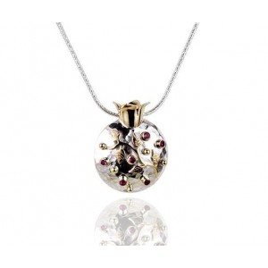 Pomegranate Pendant in Sterling Silver with Yellow Gold & Ruby by Rafael Jewelry Bijoux Juifs