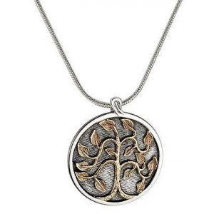 Round Pendant in Sterling Silver with 9k Yellow Gold Tree of Life by Rafael Jewelry Bijoux Juifs