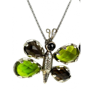 Butterfly Pendant in Sterling Silver with Smoky Quartz & Peridot by Rafael Jewelry Bijoux Juifs