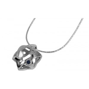 Rafael Jewelry Star of David Pendant in Sterling Silver with Sapphire Colliers & Pendentifs