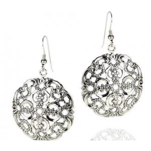Round Earrings in Sterling Silver with Floral Motif Rafael Jewelry Boucles d'Oreilles