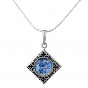 Pendant in Sterling Silver & Roman Glass by Rafael Jewelry Bijoux Juifs