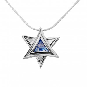 Star of David Pendant in Sterling Silver with Roman Glass by Rafael Jewelry Bijoux Juifs