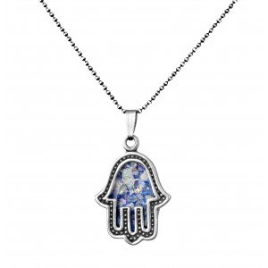 Hamsa Pendant in Sterling Silver with Roman Glass by Rafael Jewelry Bijoux Juifs