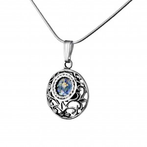 Round Sterling Silver Pendant with Roman Glass by Rafael Jewelry Bijoux Juifs