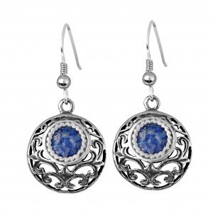 Round Sterling Silver Earrings with Roman Glass by Rafael Jewelry Boucles d'Oreilles