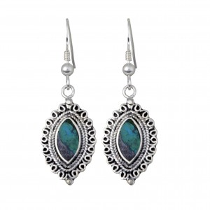 Oval Earrings with Eilat Stone in Sterling Silver by Rafael Jewelry Boucles d'Oreilles