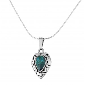 Heart Shaped Pendant with Eilat Stone in Sterling Silver by Rafael Jewelry
 Colliers & Pendentifs