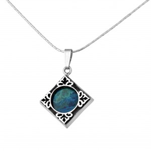 Squared Pendant in Sterling Silver & Eilat Stone by Rafael Jewelry Colliers & Pendentifs