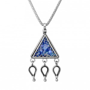 Triangular Pendant in Sterling Silver & Roman Glass by Rafael Jewelry Bijoux Juifs