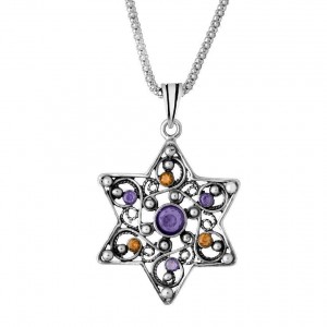 Rafael Jewelry Sterling Silver Star of David Pendant with Gems Décorations d'Intérieur