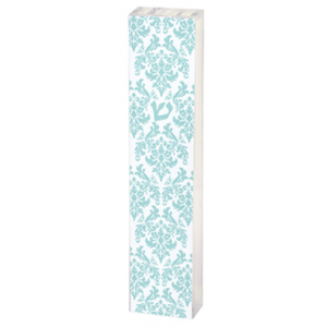 White Mezuzah with Turquoise Detailing Judaïsme Moderne