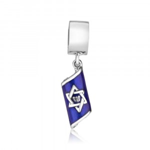 925 Sterling Silver Mezuzah with Star of David Charm and Blue Enamel
 Bijoux Juifs