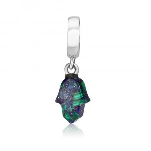 925 Sterling Silver of Hamsa with a Hanging Azurite Pendant Charm
 Bijoux Juifs