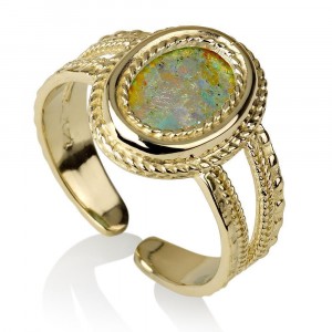 Classic Roman Glass Ring in 14K Gold by Ben Jewelry
 Bijoux Juifs