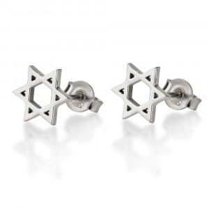 14k White Gold Star of David Stud Earrings Israeli Jewelry Designers