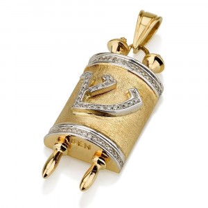 Torah Scroll Pendant with Diamonds 18K Yellow Gold Ben Jewelry Bijoux Juifs