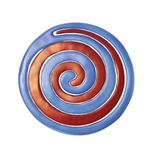 Yair Emanuel Anodized Aluminium Two Piece Trivet Set with Red and Blue Swirl Vaisselle