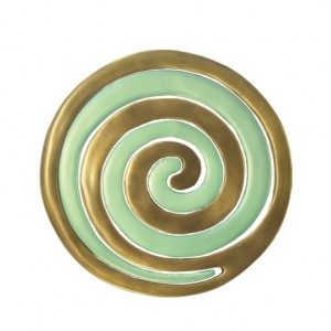 Yair Emanuel Anodized Aluminium Two Piece Trivet Set with Green and Gold Swirl Vaisselle