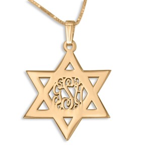 24K Gold-Plated Star of David Necklace With English Monogram Bijoux Juifs