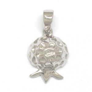 Pomegranate Pendant with Rhodium Plated Textured Design Marina Jewelry