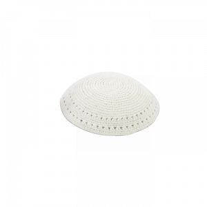 16 Centimetre White Knitted Kippah with Holes and Thick Yarn Kippas