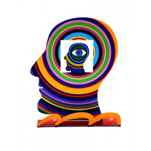 David Gerstein Head within a Head Sculpture in Steel with Concentric Circles Art David Gerstein