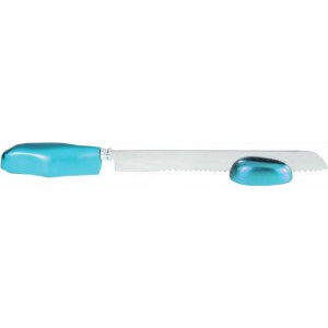 Yair Emanuel Anodized Aluminum Challah Knife in Turquoise with Teardrop Design Couteaux à Hallah