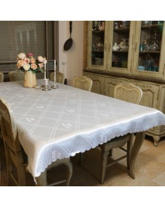 Tablecloth in White with Hebrew Text Large Shabbat