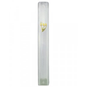 Mezuzah in Clear Plastic with Gold-Coloured Shin Judaïque

