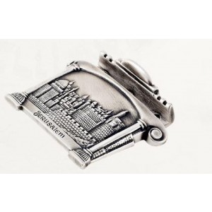 Silver Business Card Holder with Jerusalem Panorama and English Text Danon