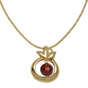 Gold Plated Pomegranate Necklace with Single Synthetic Garnet Marina Jewelry