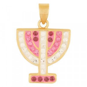 Gold Plated Menorah Pendant with Amethyst, Rose and Zircon Marina Jewelry