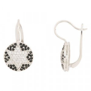 Star of David Lever-Back Earrings with Black & White Zircon Stones Marina Jewelry