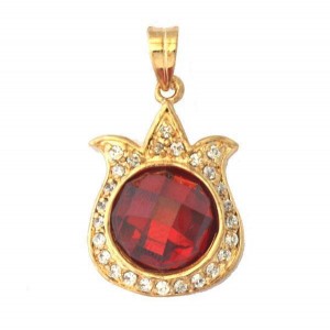 Pomegranate Pendant with Garnet Stone and Zircon Border Marina Jewelry