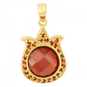 Pomegranate Pendant in Gold Plated with Garnet Stone Marina Jewelry