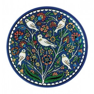 Armenian Ceramic Plate with Ornamental Flower Motif & Birds Armenian Ceramics