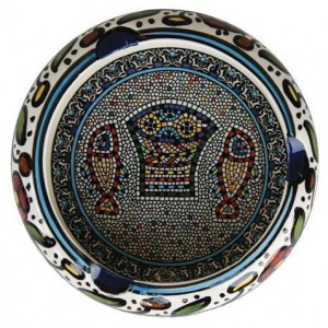 Armenian Ceramic Round Ashtray with Mosaic Fish & Bread cendriers