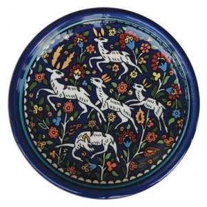 Armenian Ceramic Bowl with Sprinting Gazelles & Flowers Boules